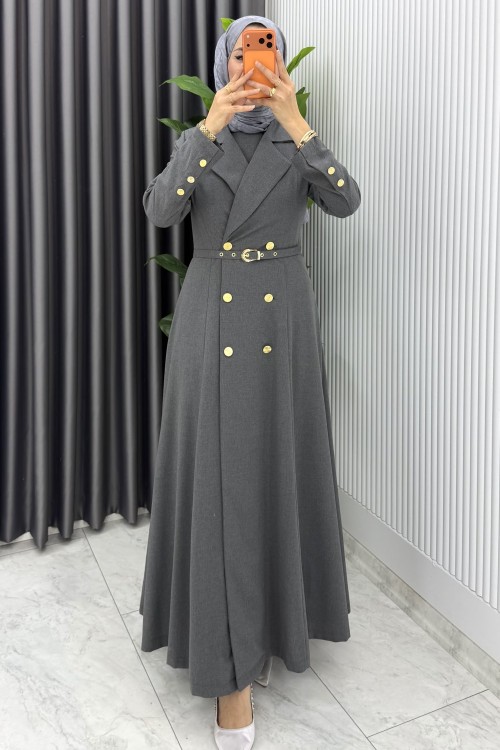 Füme Naz Takım Premium Seri Tesettür Giyim İç Jile Dış Ferace Ve Kemer Füme