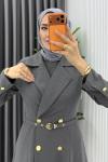 Füme Naz Takım Premium Seri Tesettür Giyim İç Jile Dış Ferace Ve Kemer  Füme