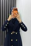 Lacivert Naz Takım Premium Seri Tesettür Giyim İç Jile Dış Ferace Ve Kemer  Lacivert