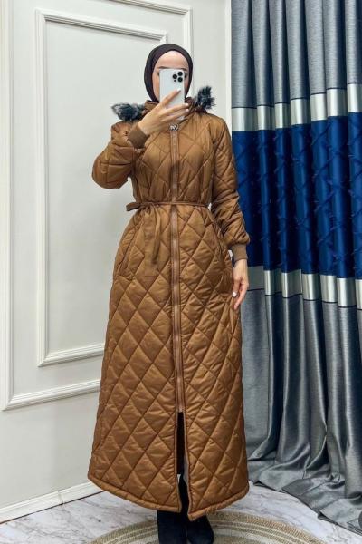 kahve Premium Uzun Mont Tesettür Giyim Kahverengi